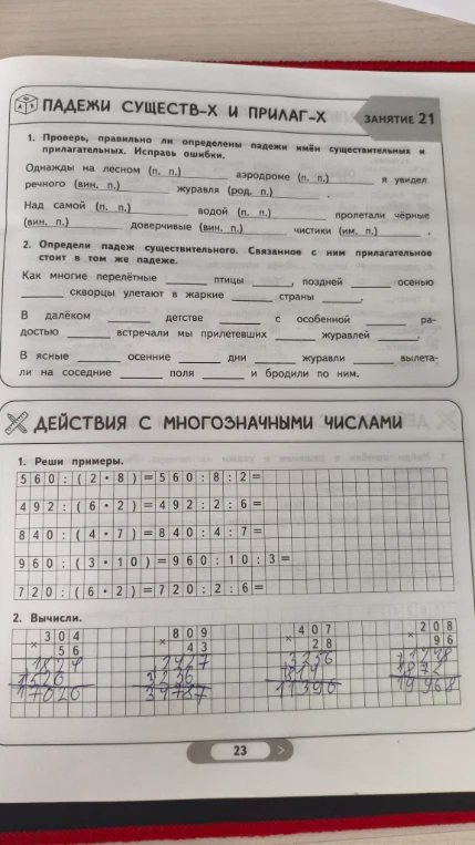 Проверь, правильно ли определены падежи имён существительных и прилагательных. Исправь ошибки.