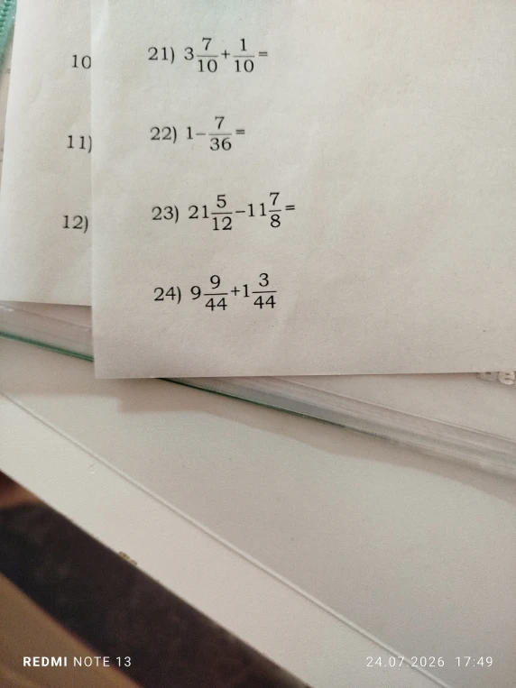 21) 3 7/10 + 1/10 =
