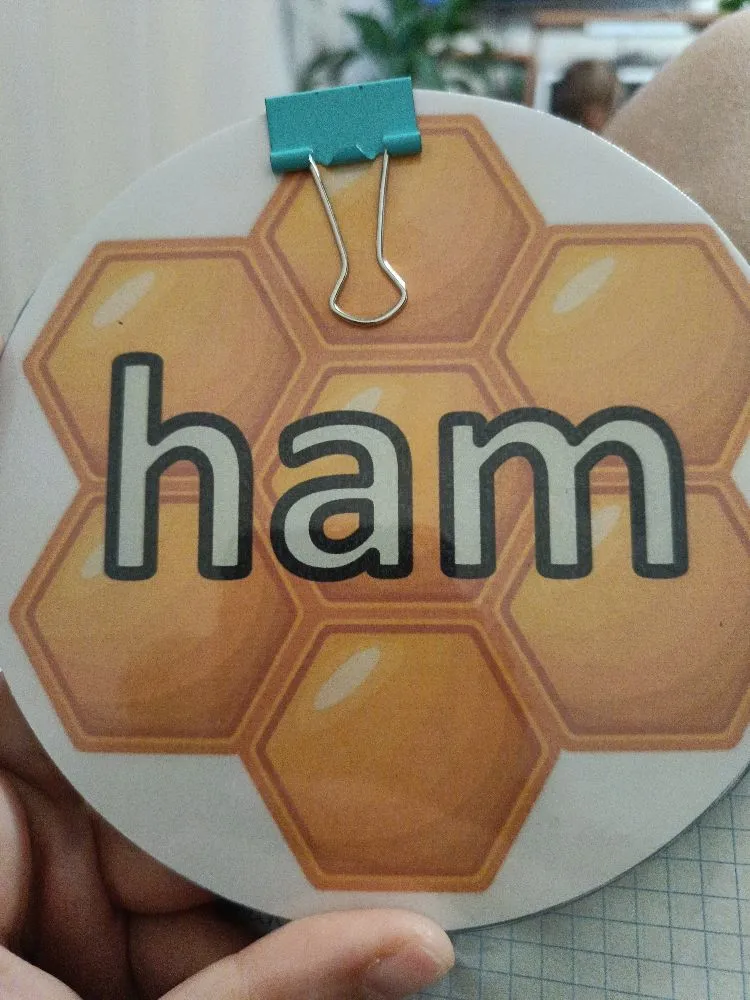 На карточке написано слово "ham".