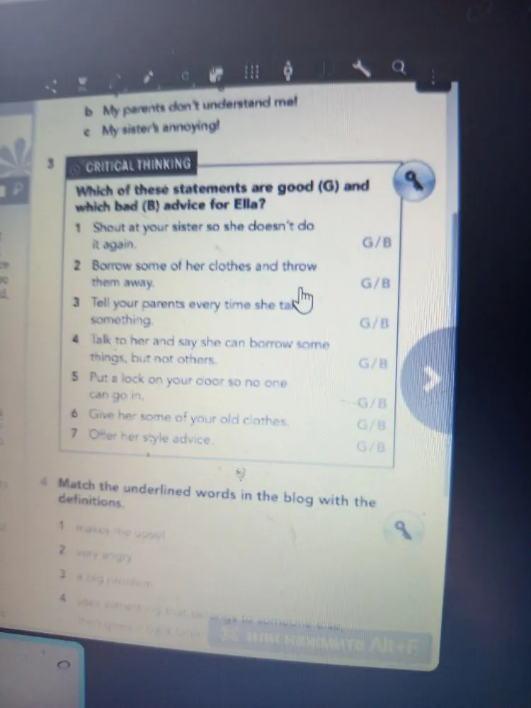 Which of these statements are good (G) and which bad (B) advice for Ella?