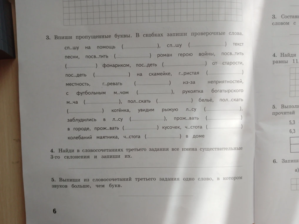 3. Впиши пропущенные буквы. В скобках запиши проверочные слова.