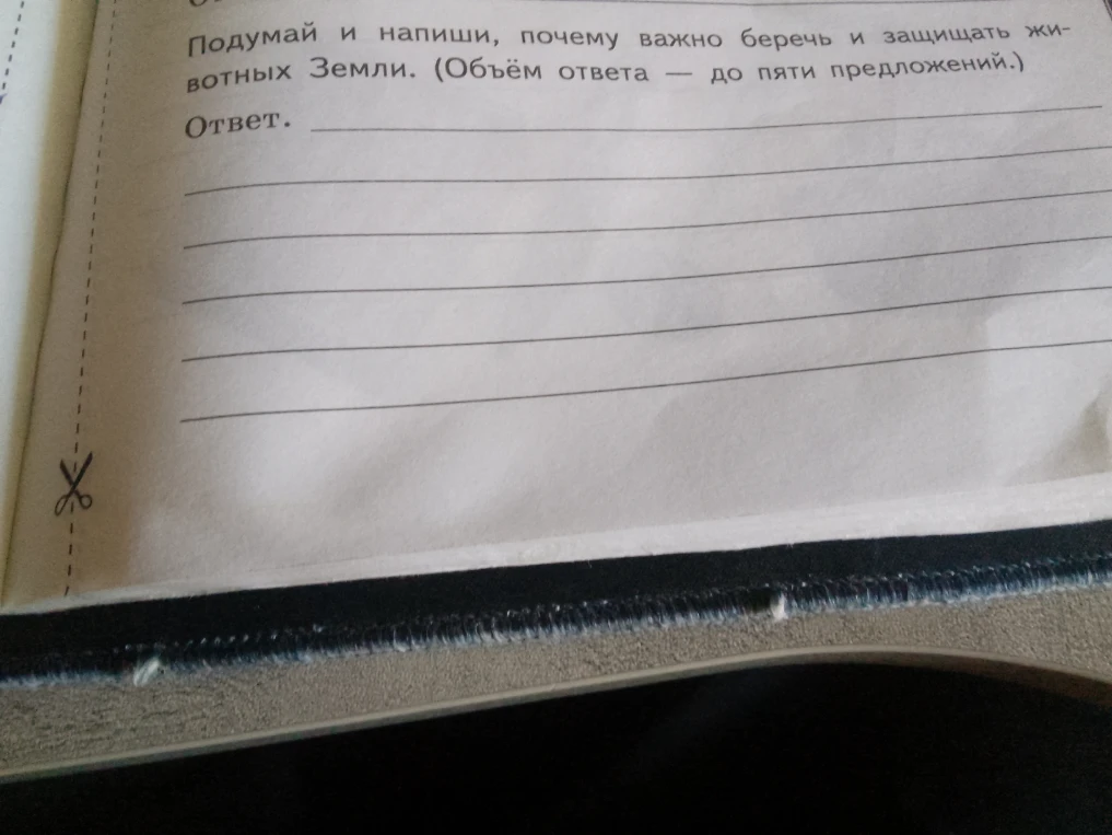 Подумай и напиши, почему важно беречь и защищать животных Земли. (Объём ответа — до пяти предложений.)