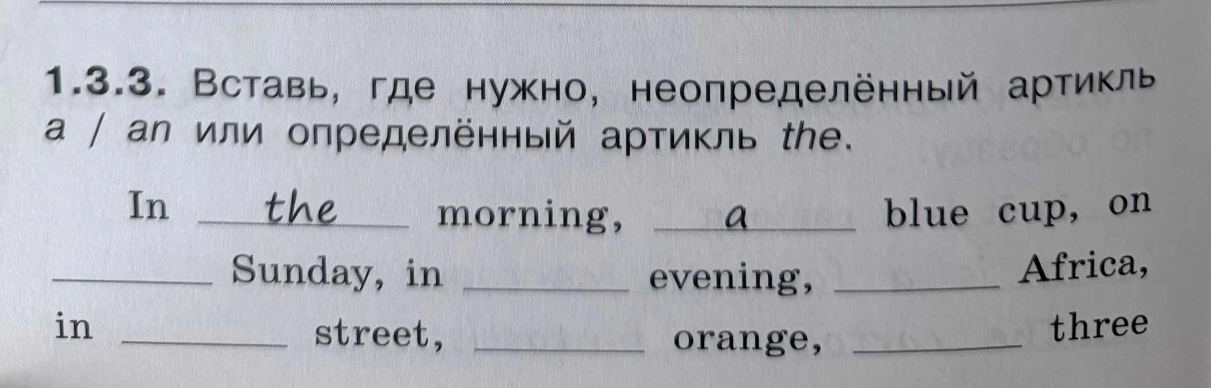 1.3.3. Вставь, где нужно, неопределённый артикль a / an или определённый артикль the.