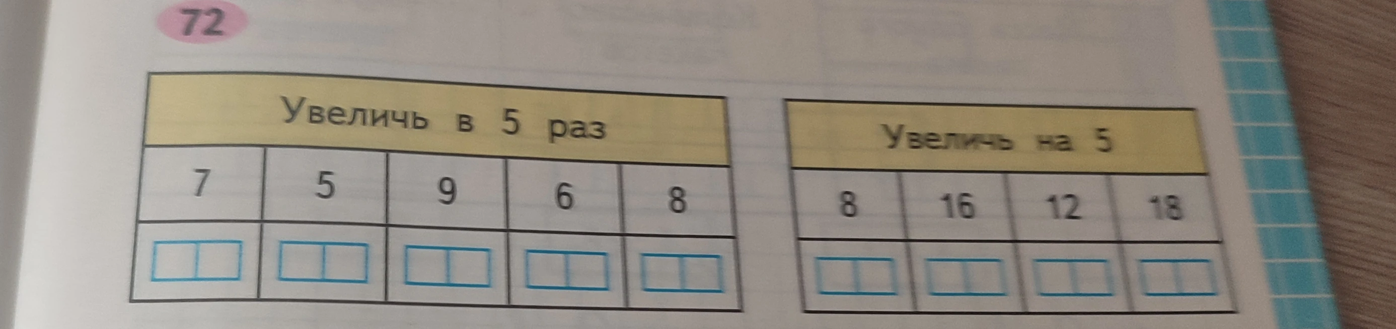 72 Увеличь в 5 раз ... Увеличь на 5