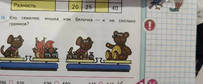 10. Кто тяжелее: мишка или белочка — и на сколько граммов?