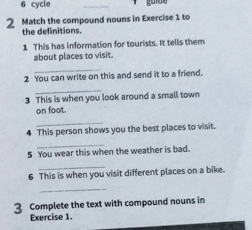 Match the compound nouns in Exercise 1 to the definitions.