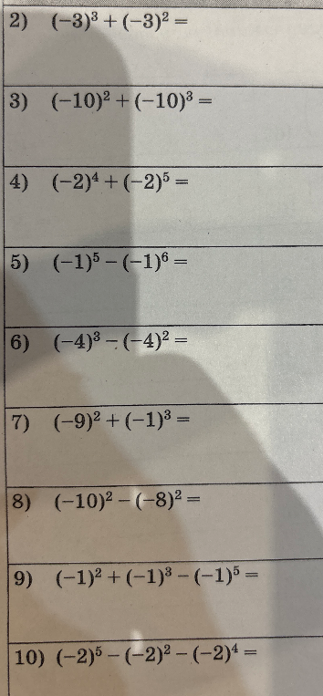 2) (-3)^3 + (-3)^2 =
