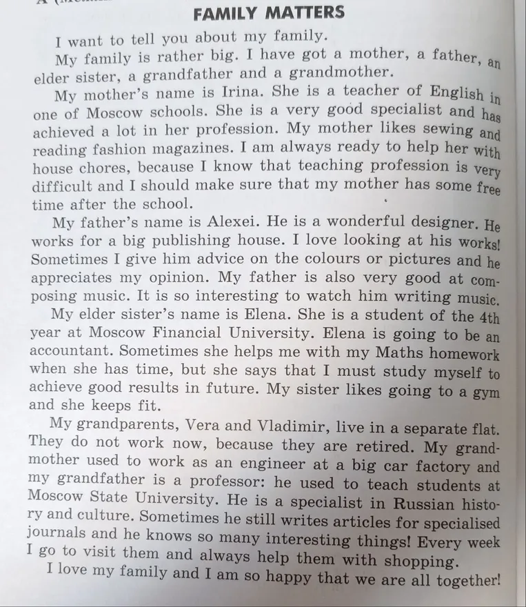 FAMILY MATTERS I want to tell you about my family.