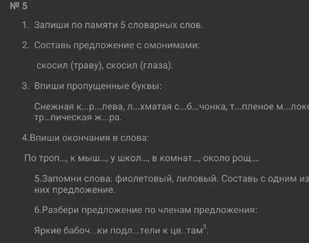 1. Запиши по памяти 5 словарных слов.