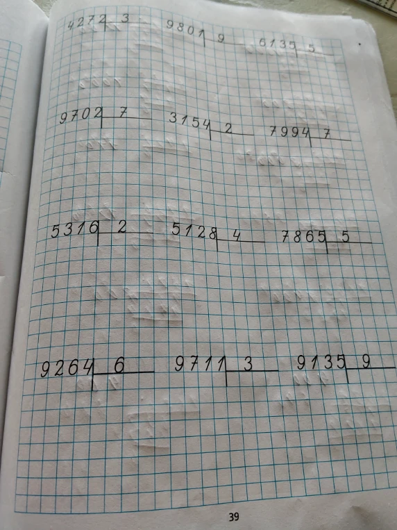4272 ÷ 3, 9801 ÷ 9, 6135 ÷ 5, 9702 ÷ 7, 3154 ÷ 2, 7994 ÷ 7, 5316 ÷ 2, 5128 ÷ 4, 7865 ÷ 5, 9264 ÷ 6, 9711 ÷ 3, 9135 ÷ 9