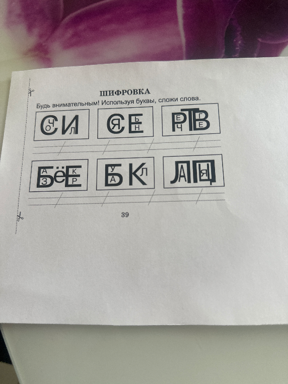 ШИФРОВКА Будь внимательным! Используя буквы, сложи слова.