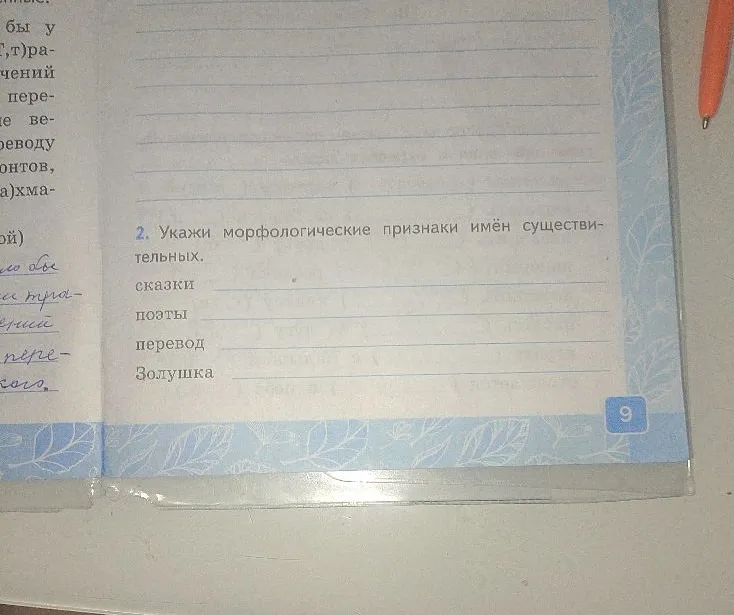Укажи морфологические признаки имён существительных: сказки, поэты, перевод, Золушка.
