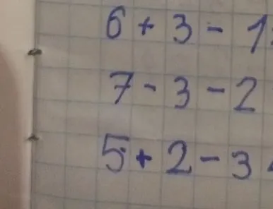 6 + 3 =, 7 - 3 =, 5 + 2 - 3 =