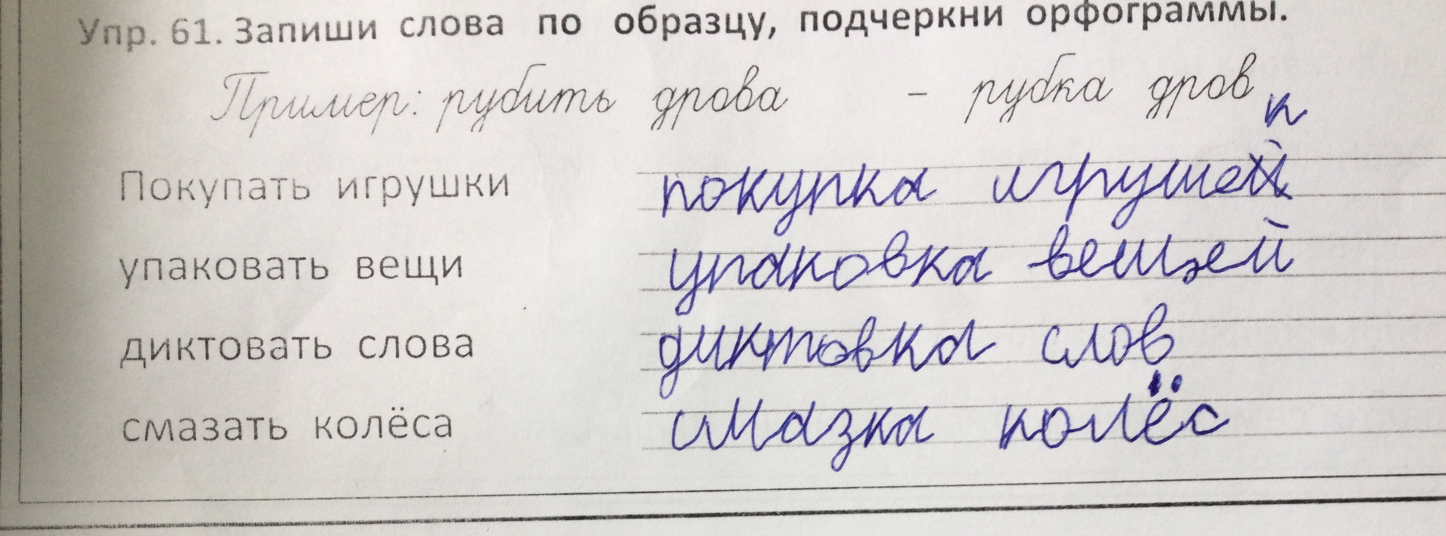 Упр. 61. Запиши слова по образцу, подчеркни орфограммы.
