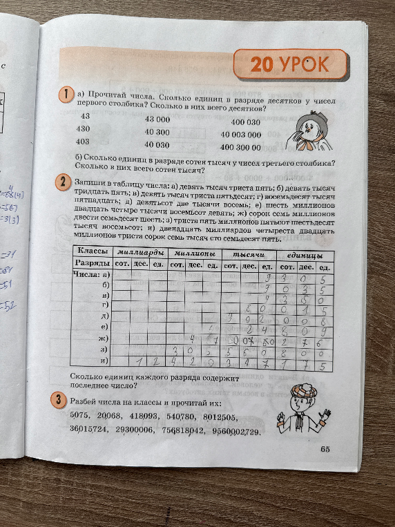 Прочитай числа. Сколько единиц в разряде десятков у чисел первого столбика? Сколько в них всего десятков?