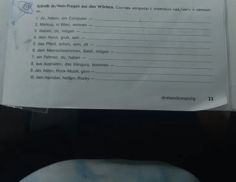 Schreib Ja/Nein-Fragen aus den Wörtern. Составь вопросы с ответами «да/нет» и запиши их.