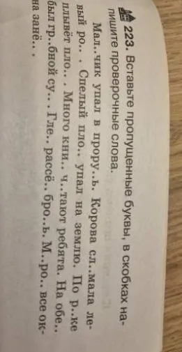 223. Вставьте пропущенные буквы, в скобках напишите проверочные слова.