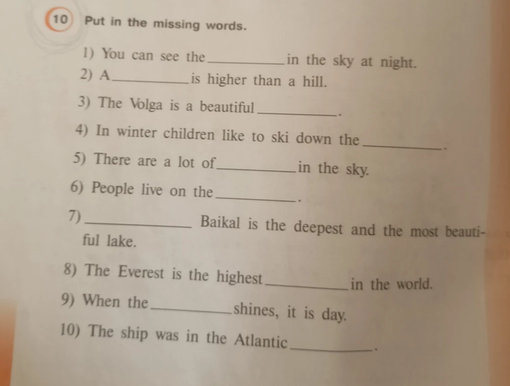 Put in the missing words.