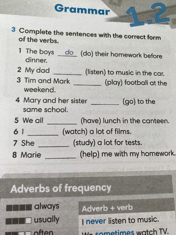 Complete the sentences with the correct form of the verbs.