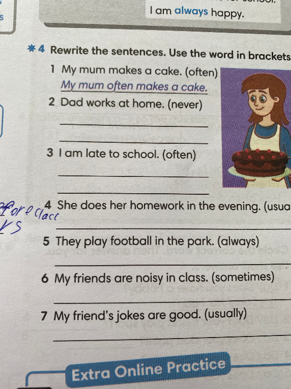 Rewrite the sentences. Use the word in brackets