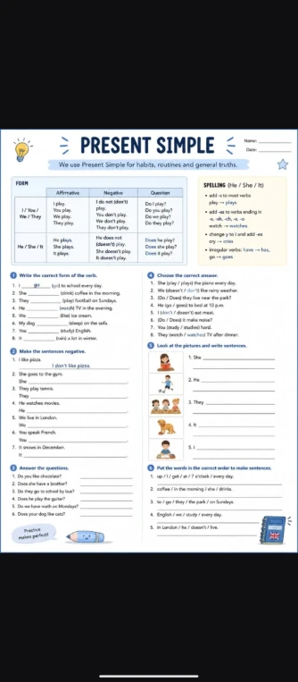 1. Write the correct form of the verb. 1. I ______ (go) to school every day.