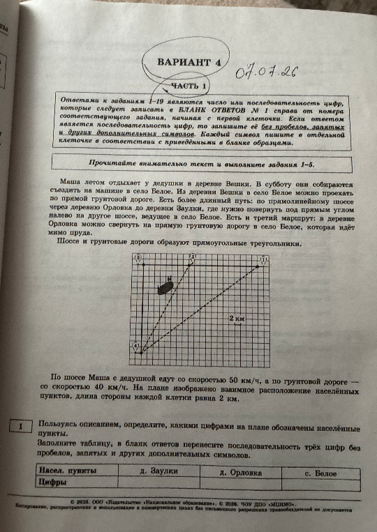 Пользуясь описанием, определите, какими цифрами на плане обозначены населённые пункты.