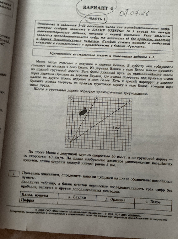 Пользуясь описанием, определите, какими цифрами на плане обозначены населённые пункты.