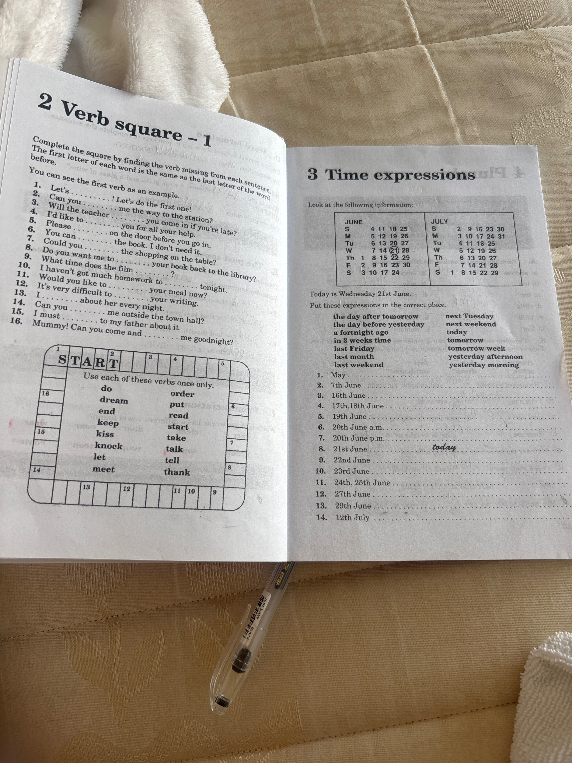 Complete the square by finding the verb missing from each sentence.