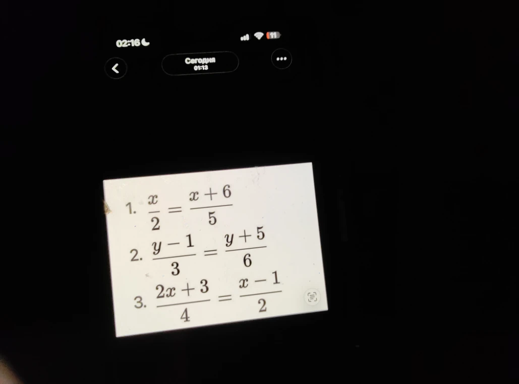 1. x/2 = (x + 6)/5