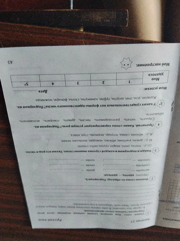 Найди и подчеркни в каждой строчке лишнее слово. Укажи его род и число.