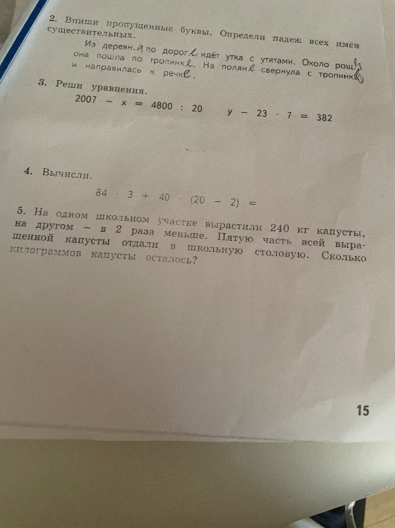 2. Впиши пропущенные буквы. Определи падеж всех имён существительных.