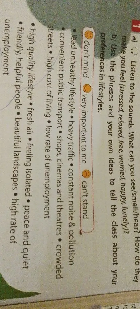 b) Use the phrases and your own ideas to tell the class about your preferences in lifestyles.