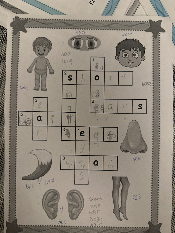 Solve the crossword puzzle about body parts.