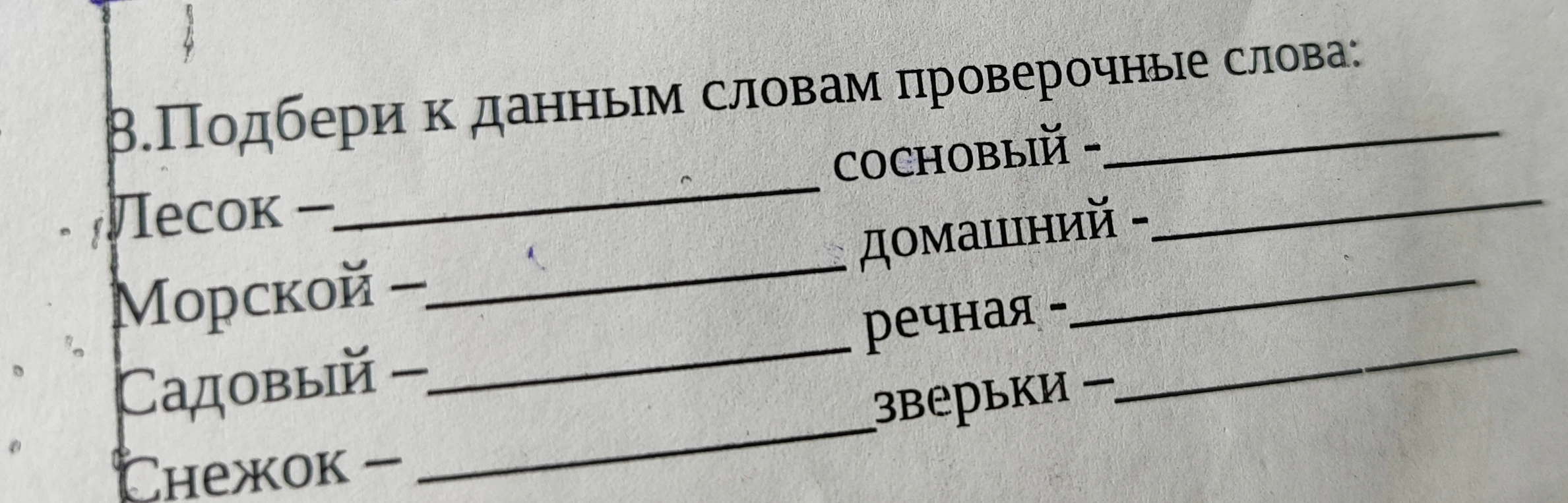 Подбери к данным словам проверочные слова: