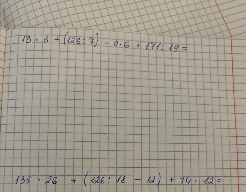 13 • 8 + (126 : 7) - 9 • 6 + 171 : 19 =