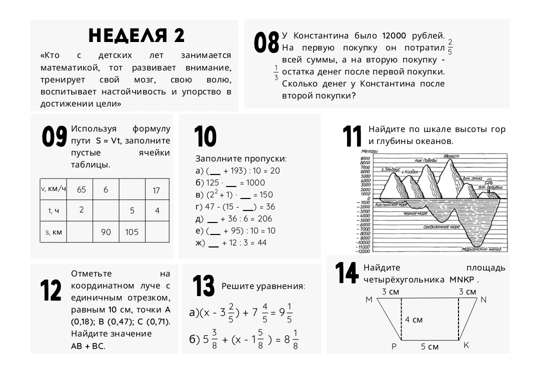 У Константина было 12000 рублей. На первую покупку он потратил 2/5 всей суммы, а на вторую покупку - 1/3 остатка денег после первой покупки. Сколько денег у Константина после второй покупки?