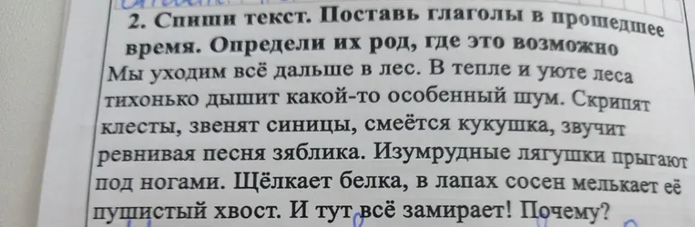 2. Спиши текст. Поставь глаголы в прошедшее время. Определи их род, где это возможно