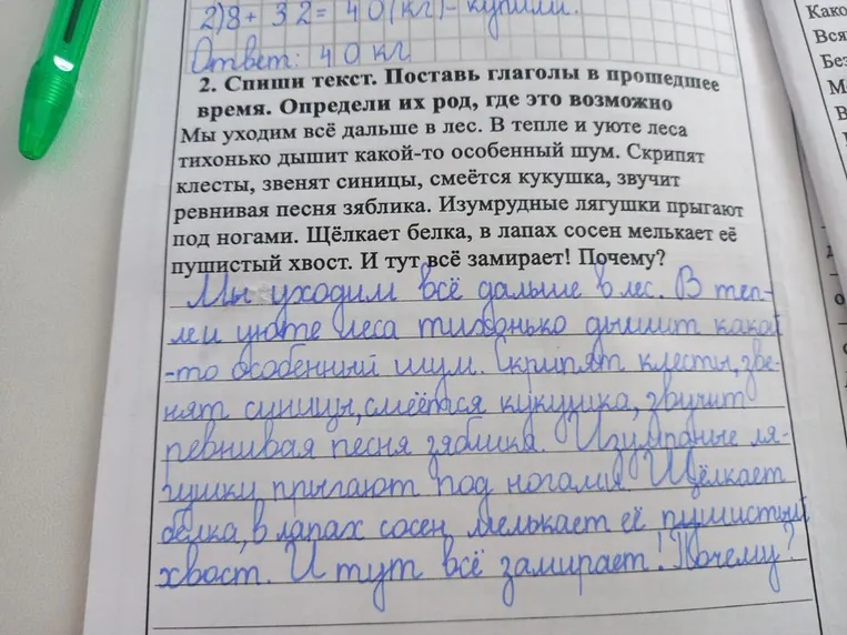 2. Спиши текст. Поставь глаголы в прошедшее время. Определи их род, где это возможно