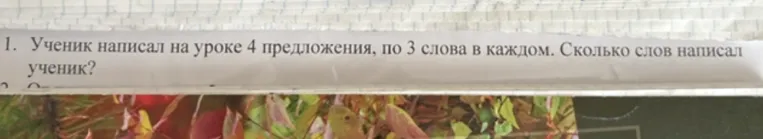 1. Ученик написал на уроке 4 предложения, по 3 слова в каждом. Сколько слов написал ученик?
