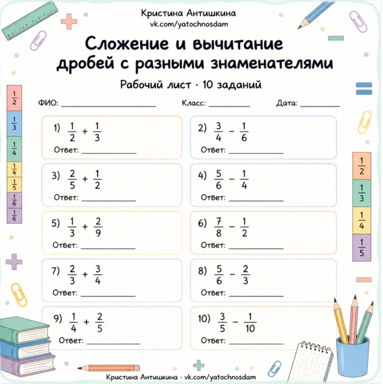 Сложение и вычитание дробей с разными знаменателями