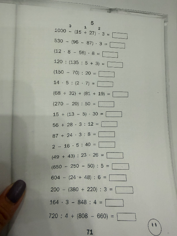 1000 - (15 + 27) * 3 = 