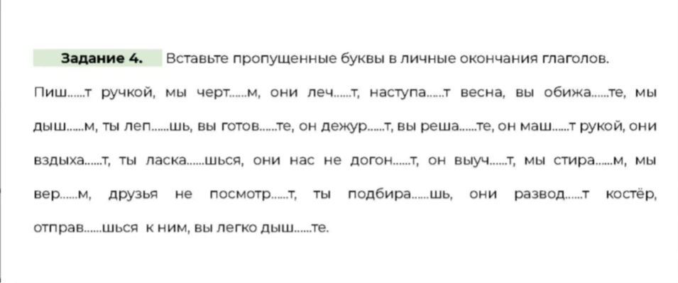 Задание 4. Вставьте пропущенные буквы в личные окончания глаголов.