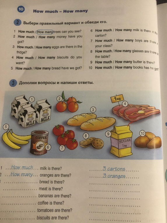 10 How much – How many 2 Выбери правильный вариант и обведи его.