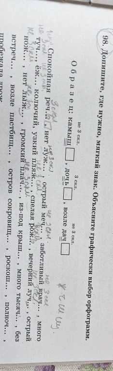 98. Допишите, где нужно, мягкий знак. Объясните графически выбор орфограмм.