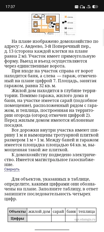 Для объектов, указанных в таблице, определите, какими цифрами они обозначены на плане.