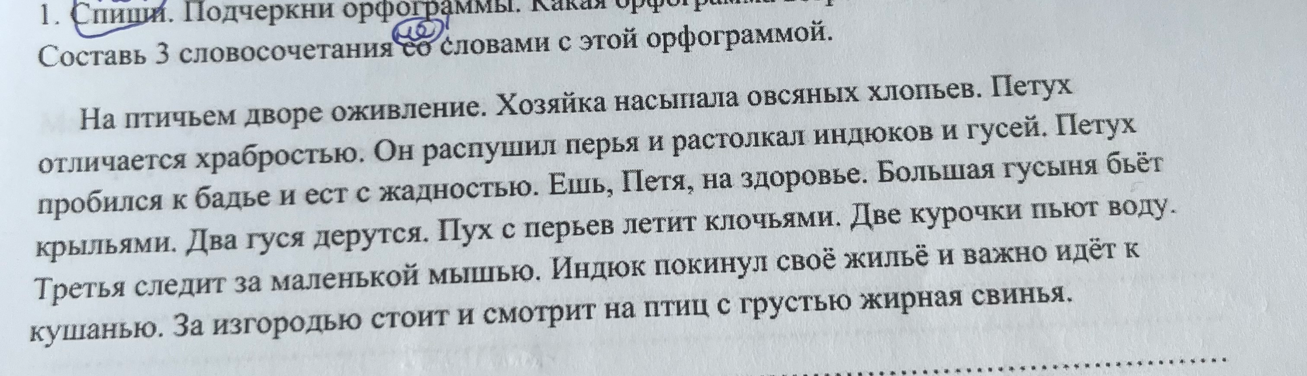 1. Спиши. Подчеркни орфограммы. Какая орфограмма в словах? Составь 3 словосочетания со словами с этой орфограммой.