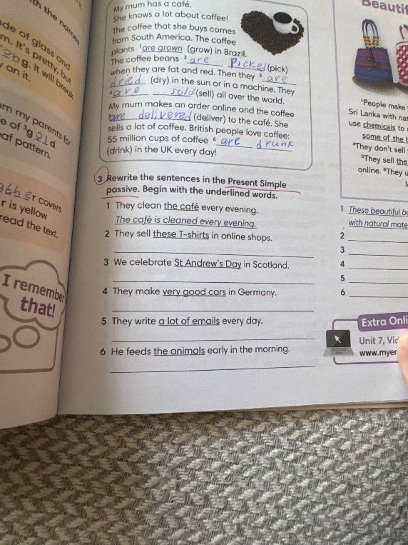 Rewrite the sentences in the Present Simple passive. Begin with the underlined words.