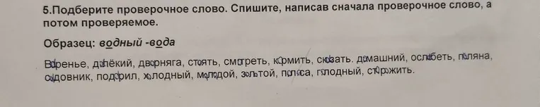 5.Подберите проверочное слово. Спишите, написав сначала проверочное слово, а потом проверяемое.