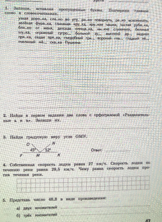 1. Запиши, вставляя пропущенные буквы. Подчеркни главное слово в словосочетаниях.