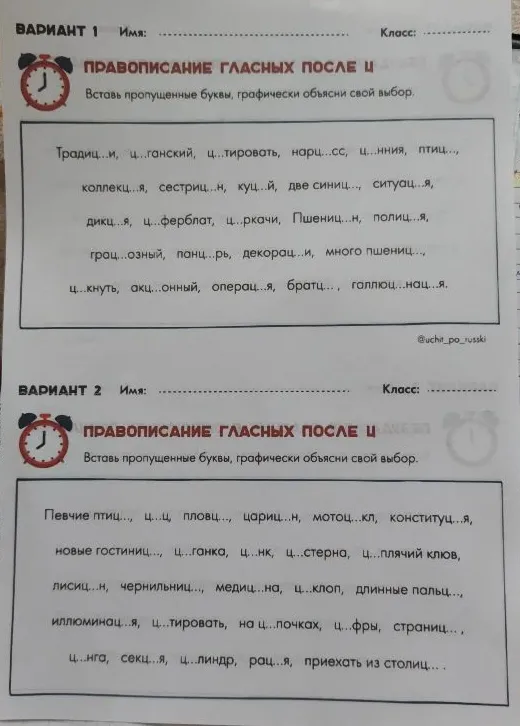 ПРАВОПИСАНИЕ ГЛАСНЫХ ПОСЛЕ Ц. Вставь пропущенные буквы, графически объясни свой выбор.